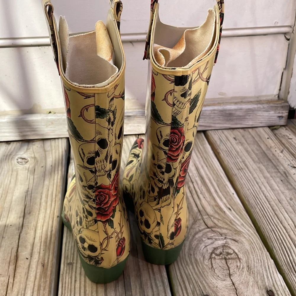 NOMAD  Skull Rose Western Cowgirl Mid Calf Women's Boots Size 9